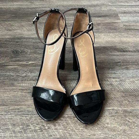 Sam Edelman Women’s Black Patent Leather YARO BLOCK HEEL SANDAL Size 8.5 + - Picture 3 of 9